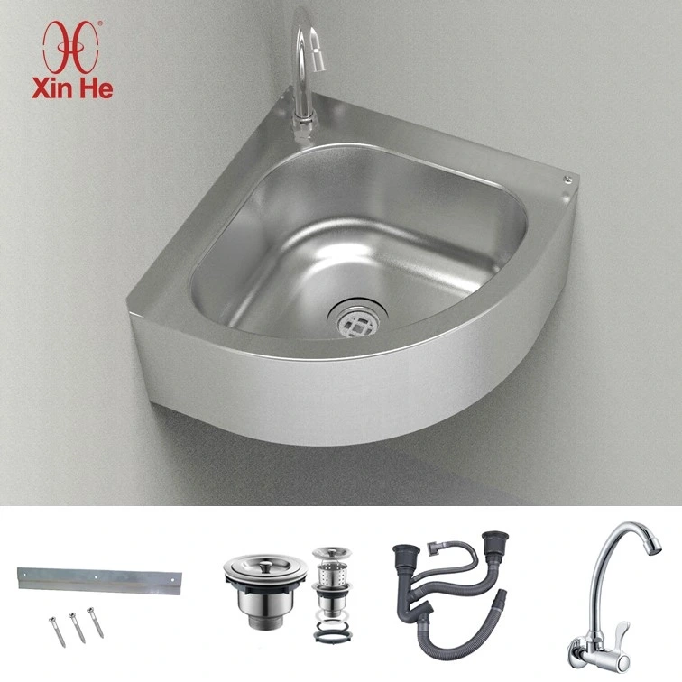 Wall mounted stainless steel triangle corner wash sink set