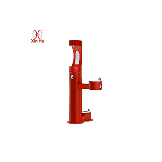 Wall-mounted outdoor drinking fountain includes pet bowl, utility sink, and deep stainless wash area