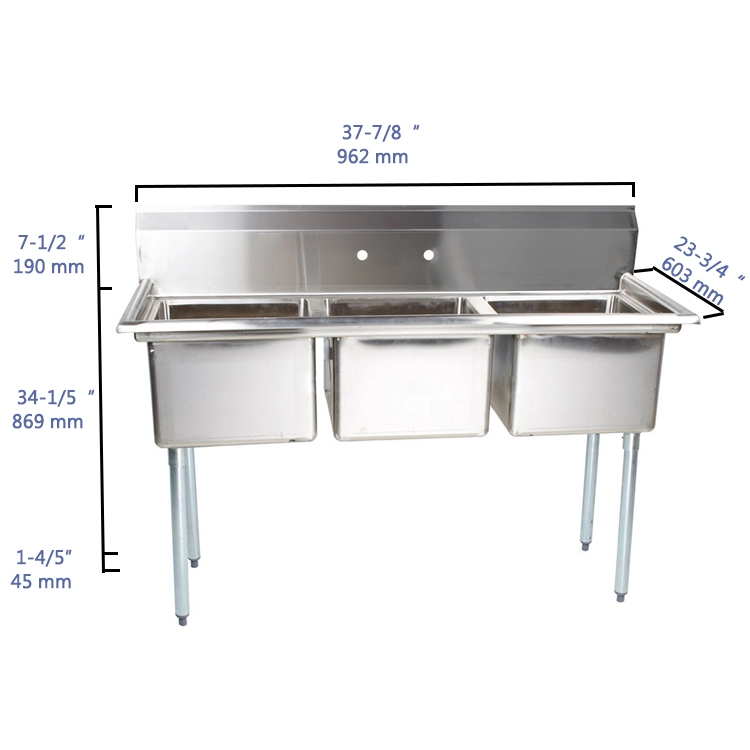 Custom triple compartment stainless sink