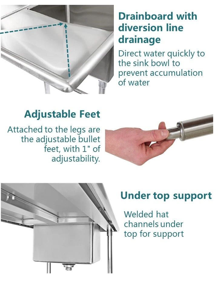 Stainless steel sink adjustable feet