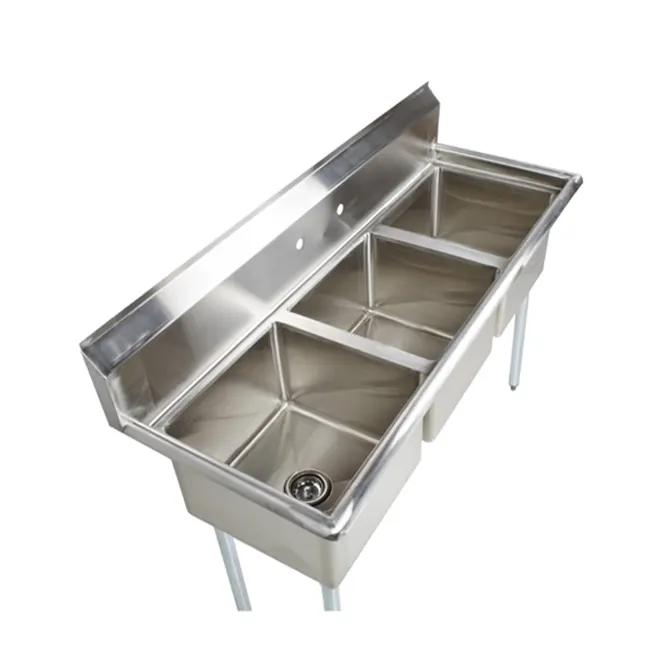 A durable 3-compartment sink designed for efficient kitchen workflows with modern craftsmanship