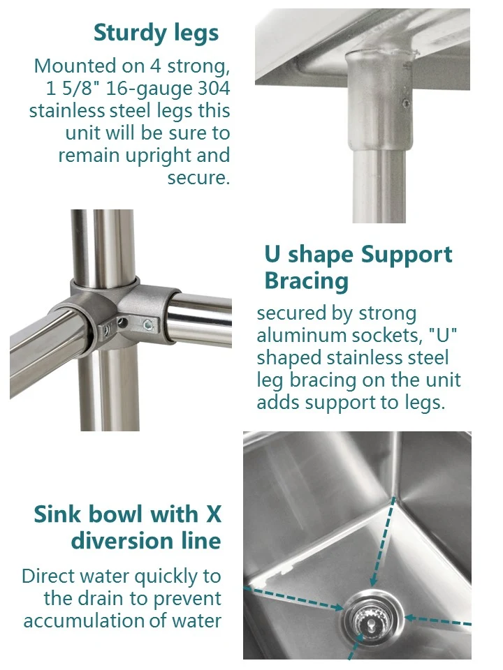 Four compartment stainless steel sink