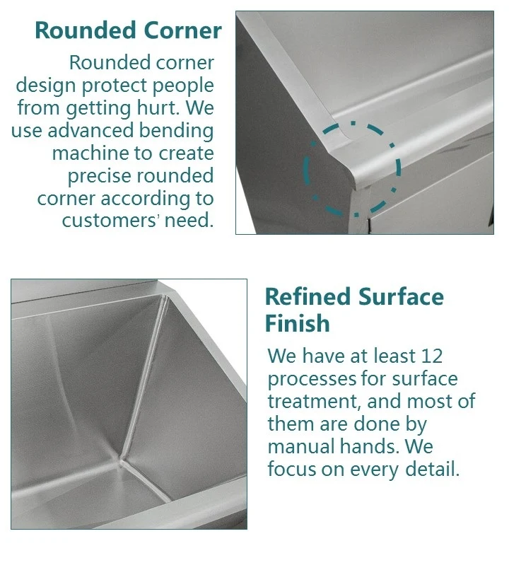 Surgical scrub sink rounded corner surface details