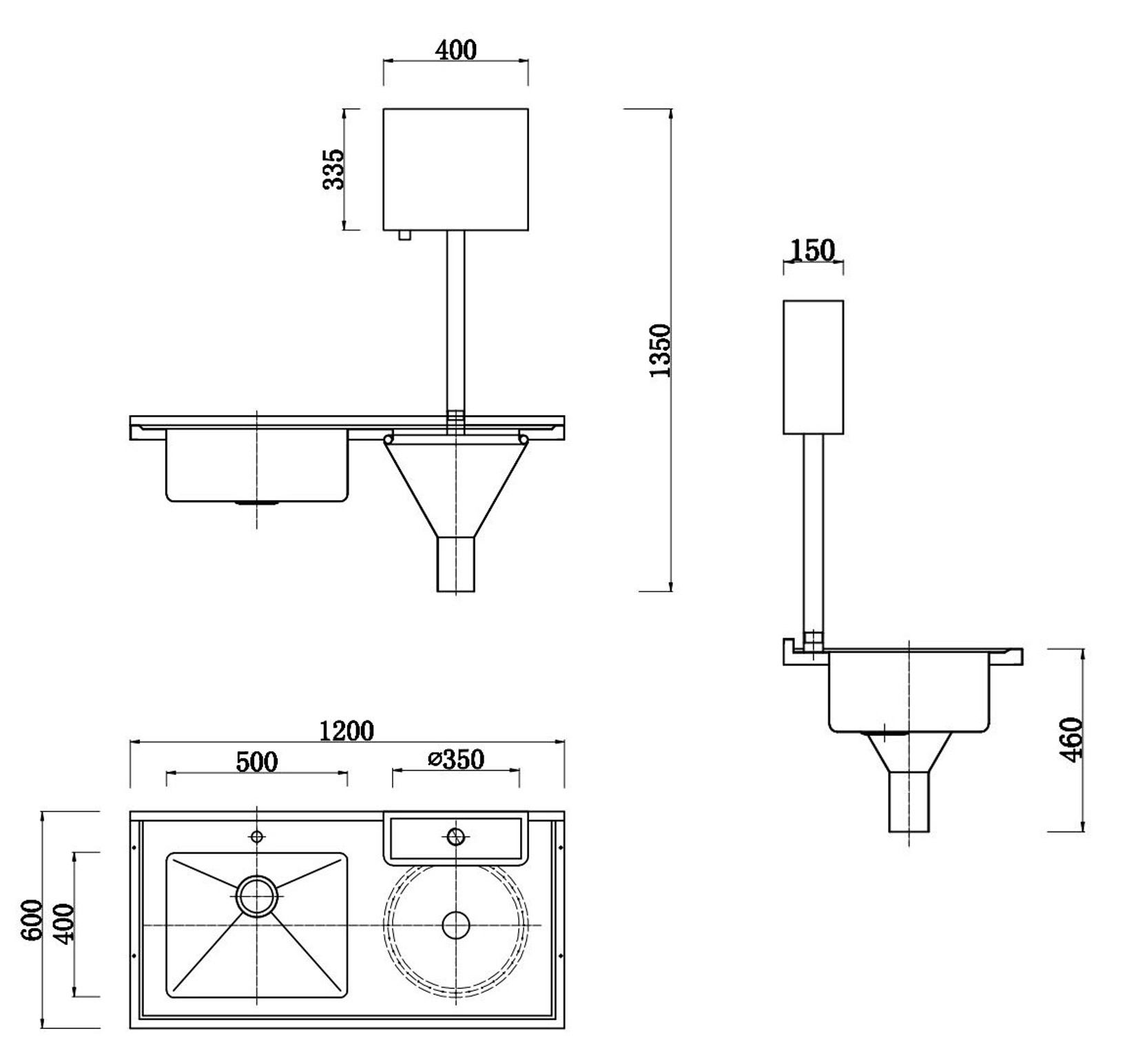 Technical blueprint of customizable medical sluice sink brackets