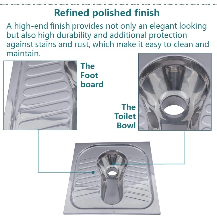 Stainless steel squat toilet polished finish details