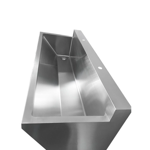Long stainless steel scrub sink exterior view