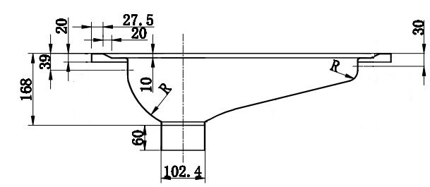 Technical drawing of stainless steel squat toilet for public use
