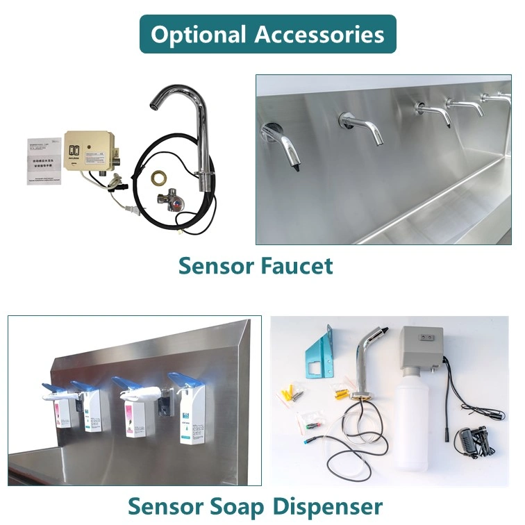 Optional accessories for stainless steel surgical scrub sink
