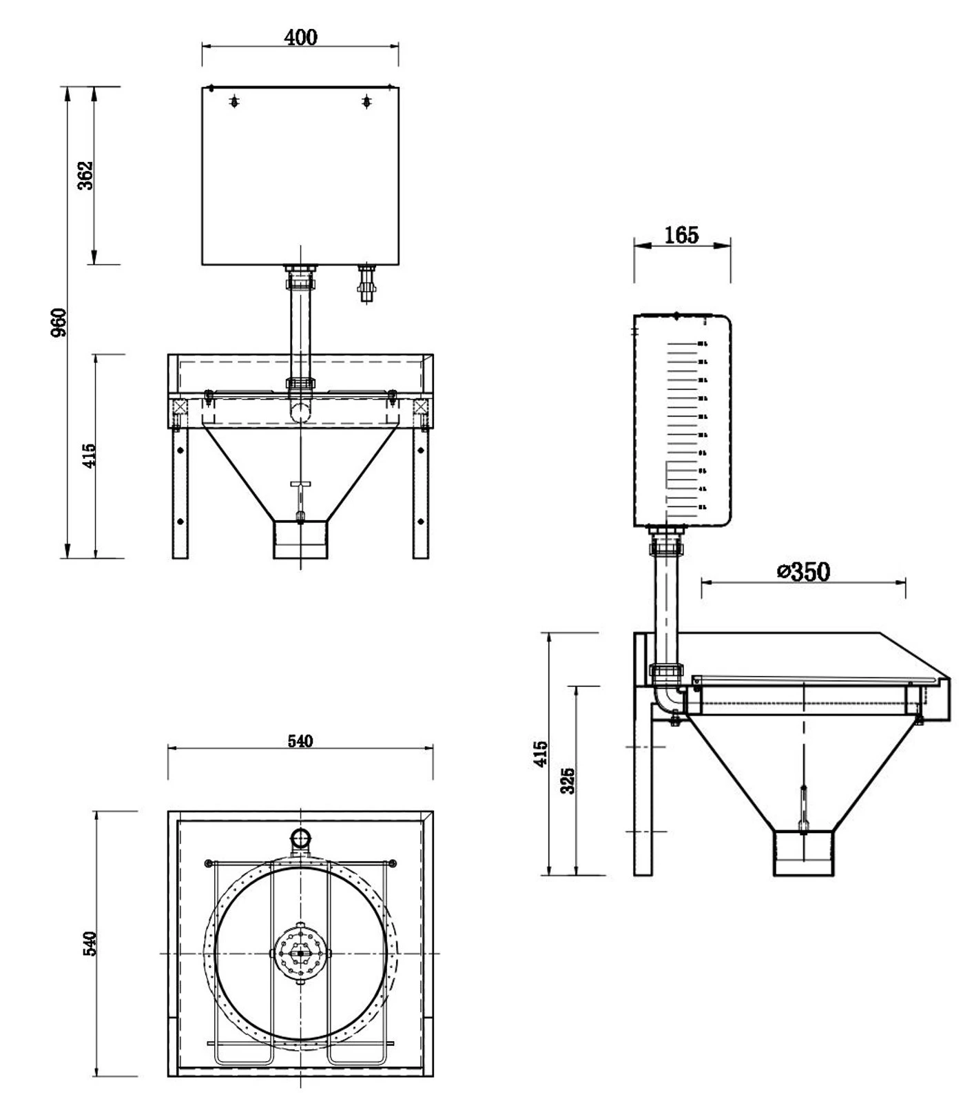 Stainless steel wall-mounted sluice sink design blueprint