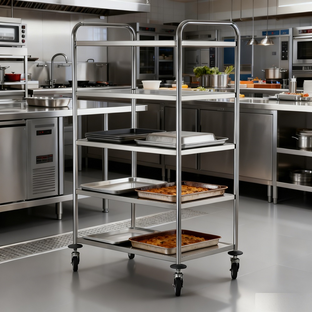 4-Tier Stainless Steel Kitchen Trolley for Food Delivery Service FR-L4