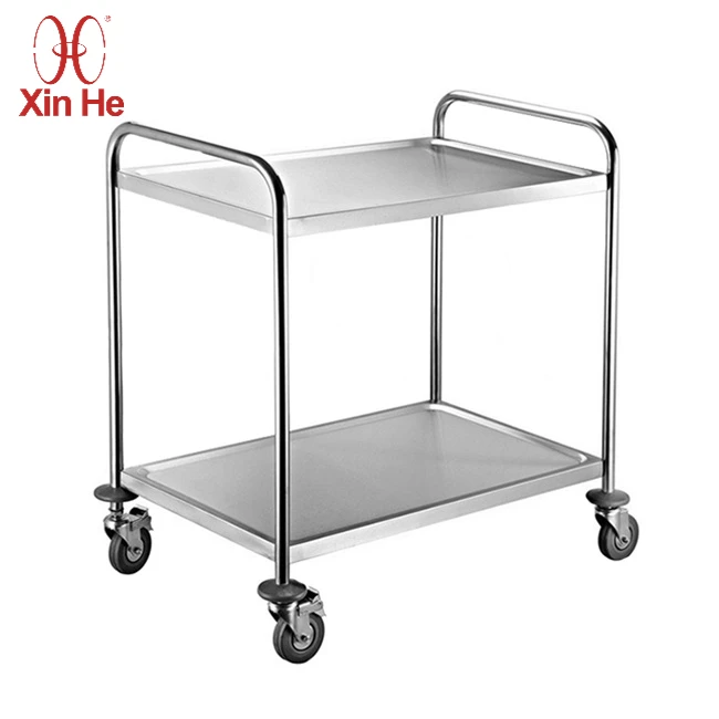 Durable kitchen serving cart with double shelf design and caster wheels for food transport