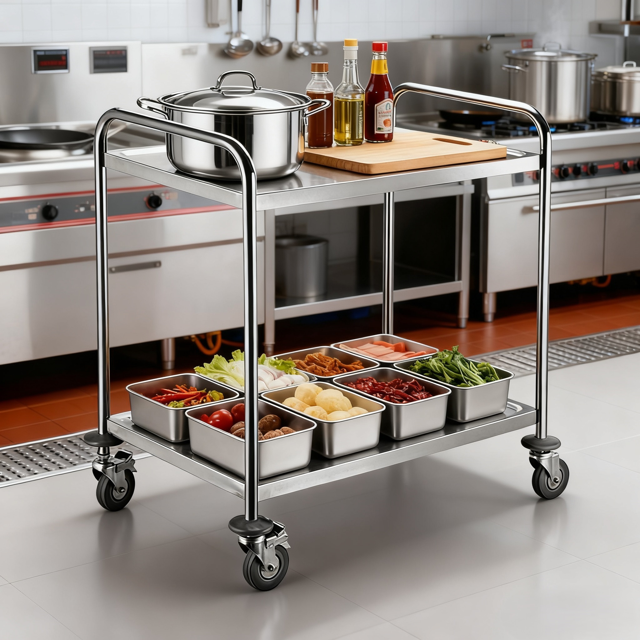 2 Tier Stainless Steel Food Service Trolley