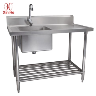 Durable foodservice sink station for restaurant washing and storage with welded steel construction