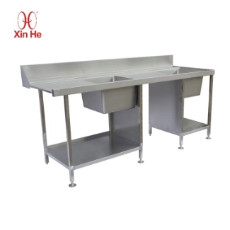 Sink table with dual deep bowls and undershelf option for industrial kitchen tasks
