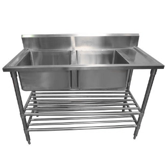 Double bowl stainless steel sink with undershelf
