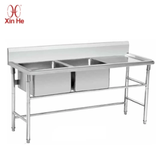 Sturdy twin-sink prep station for outdoor catering, camping setups, or mobile cooking services