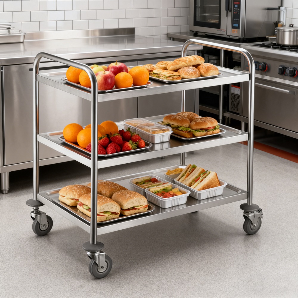 Stainless Steel Round Tube Service Cart for Fruit Dining FR-L3 / FR-M3