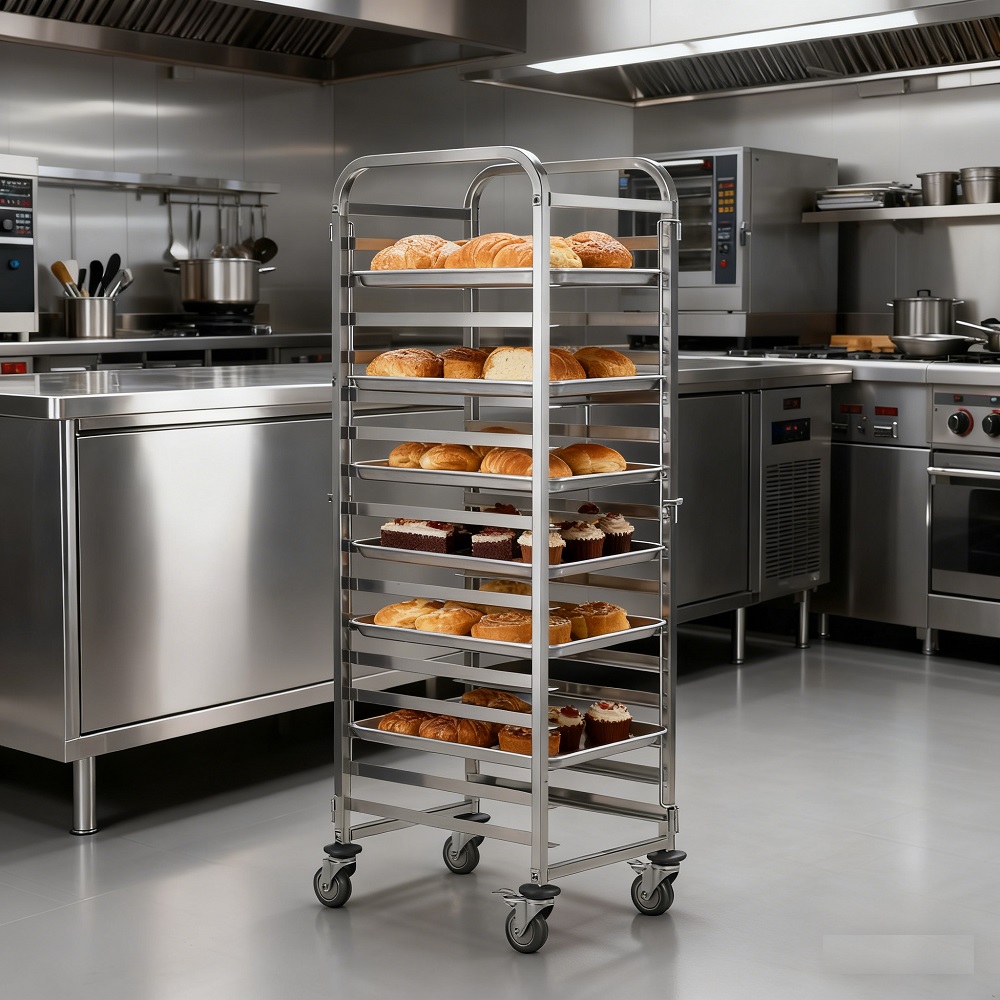 Stainless Steel Single Side Bakery Bread Tray Rack Cart LR