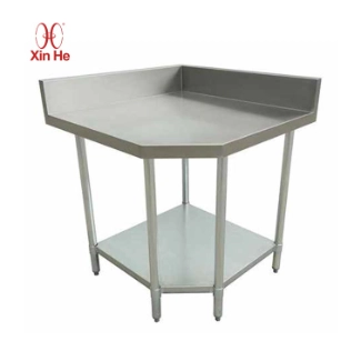 L-shaped stainless corner workstation ideal for food prep, storage, and commercial kitchen layout efficiency
