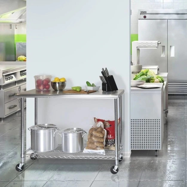 Stainless steel kitchen work table with undershelf