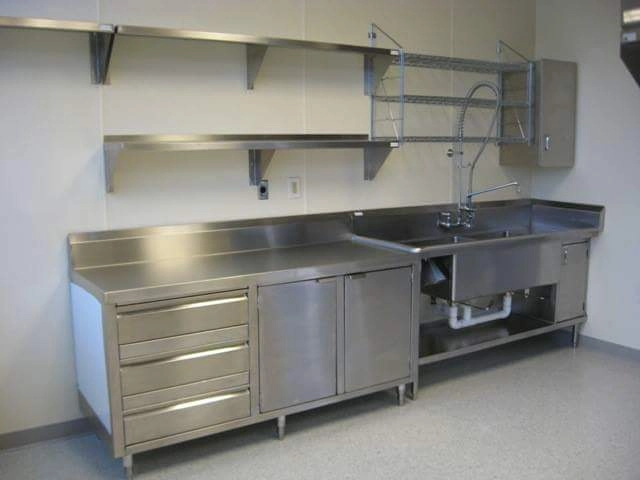 Stainless steel commercial kitchen cabinet and sink