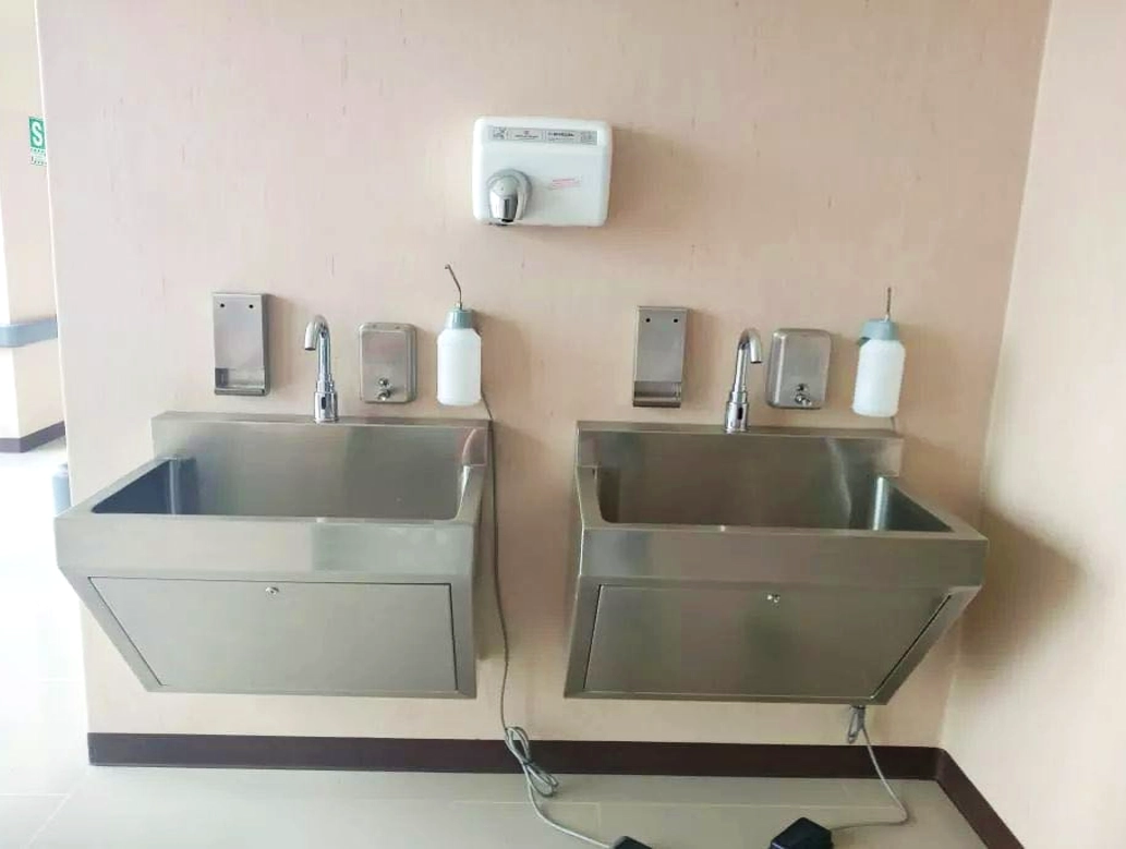 Wall-mounted stainless steel scrub sink