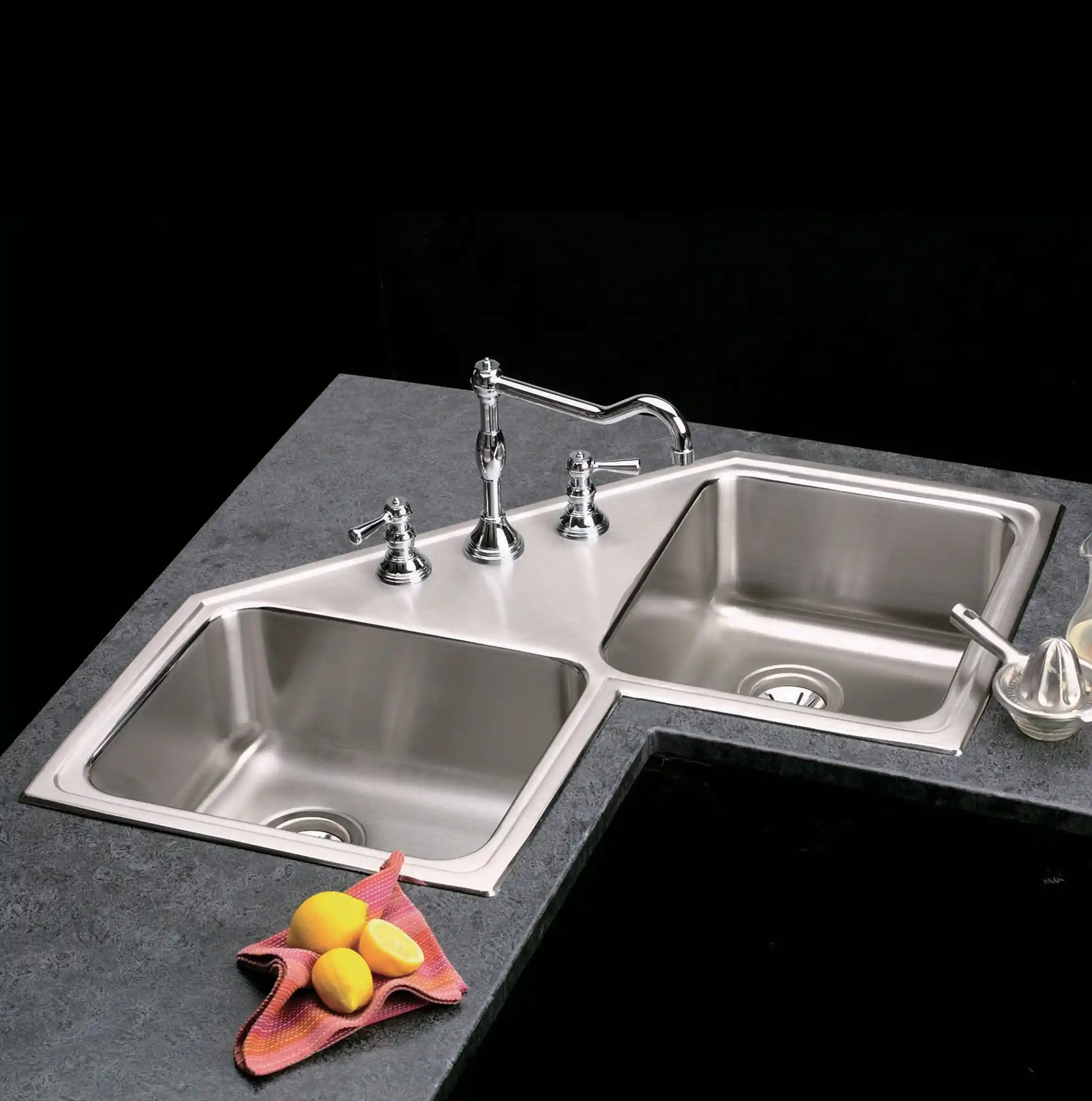 Stainless steel dual kitchen sink with faucet setup