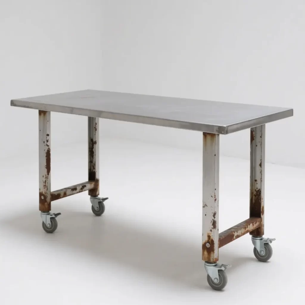Signs like rust, unstable legs, or broken wheels indicate it's time to replace your stainless steel worktable