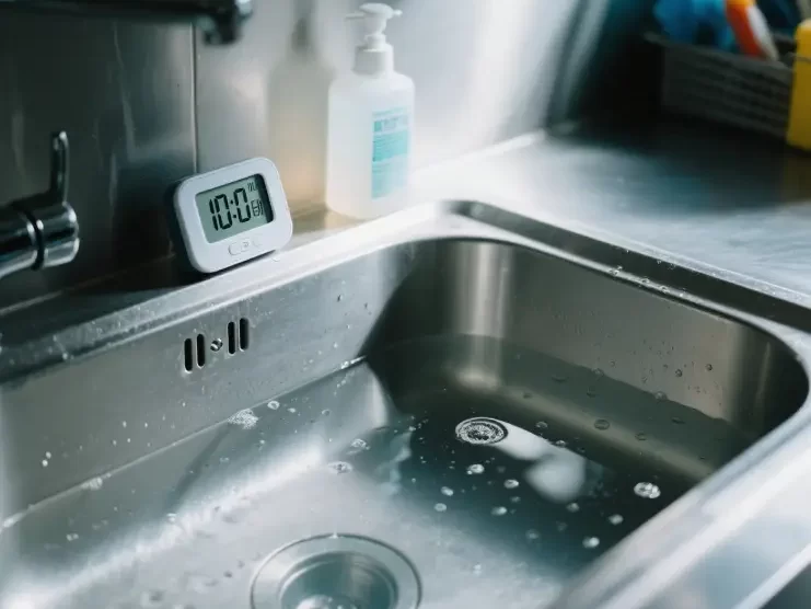 Disinfect your stainless sink with diluted bleach for long-lasting hygiene and durability in laundry areas