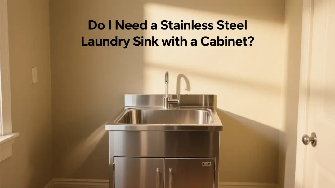 Stainless steel laundry sink with a cabinet