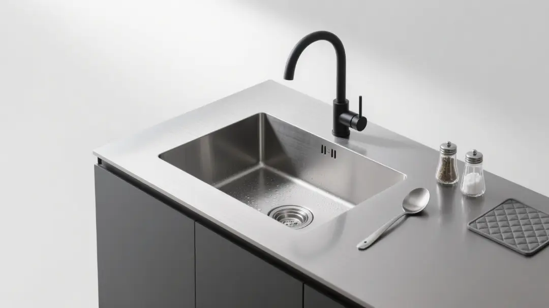 Stainless countertop with sink boosts kitchen functionality