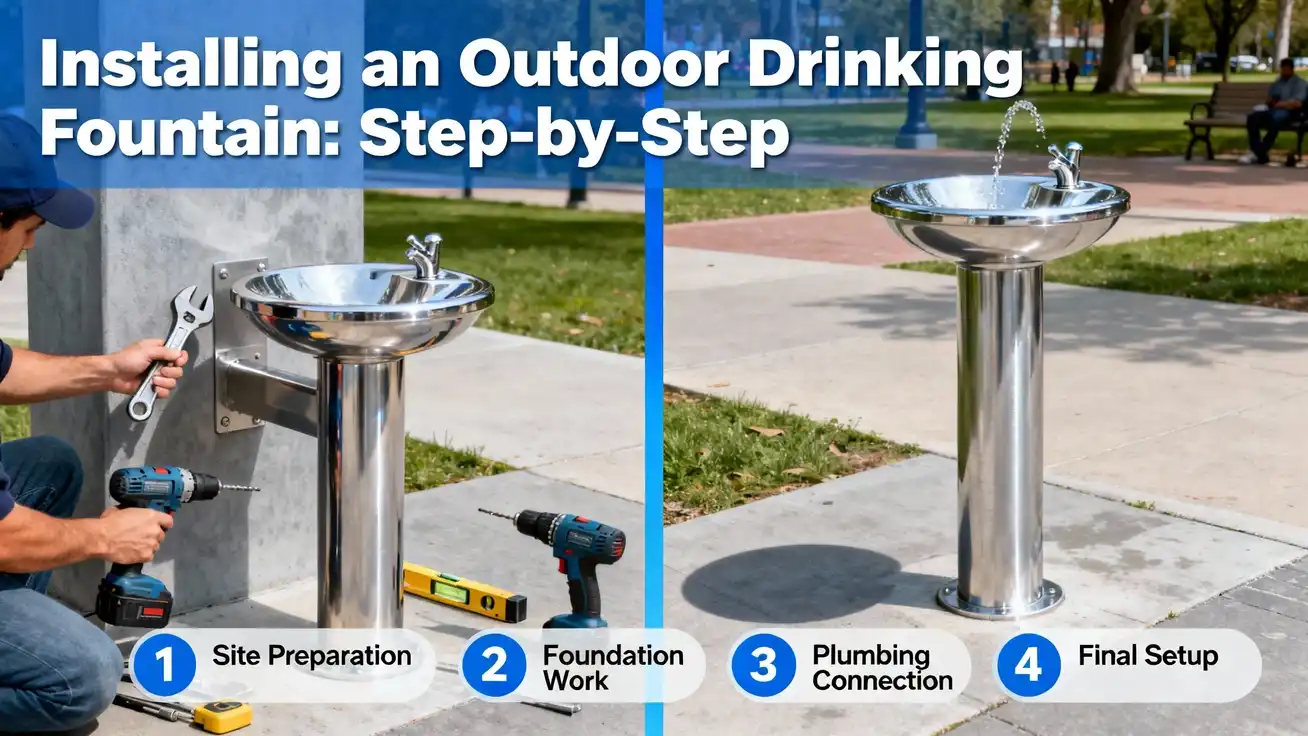Stainless steel outdoor drinking fountain