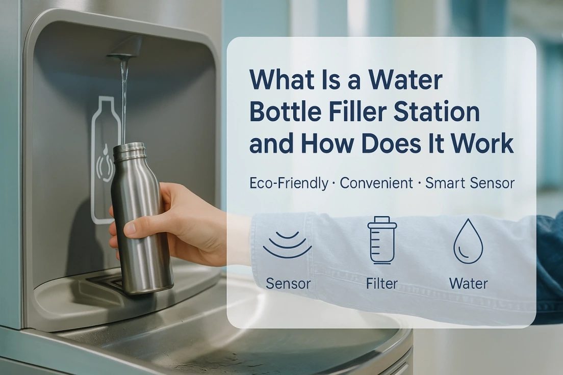 Person using sensor water bottle filler