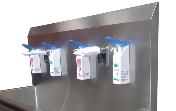 Stainless steel scrub sink with sensor sop dispenser