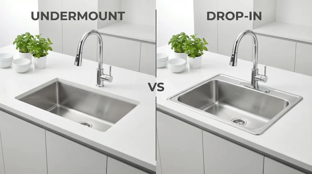 Stainless steel undermount vs drop-in kitchen sink comparison