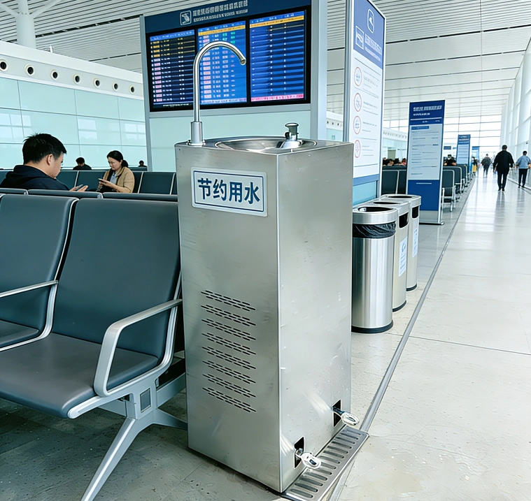 Airport foot pedal drinking fountain station