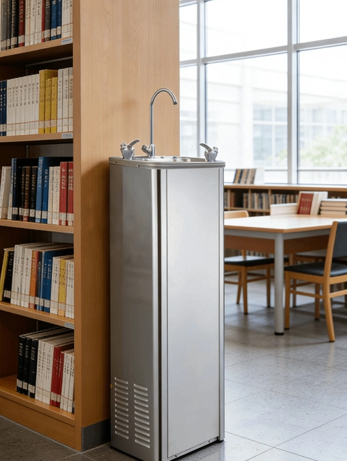 Stainless steel water dispenser reading area