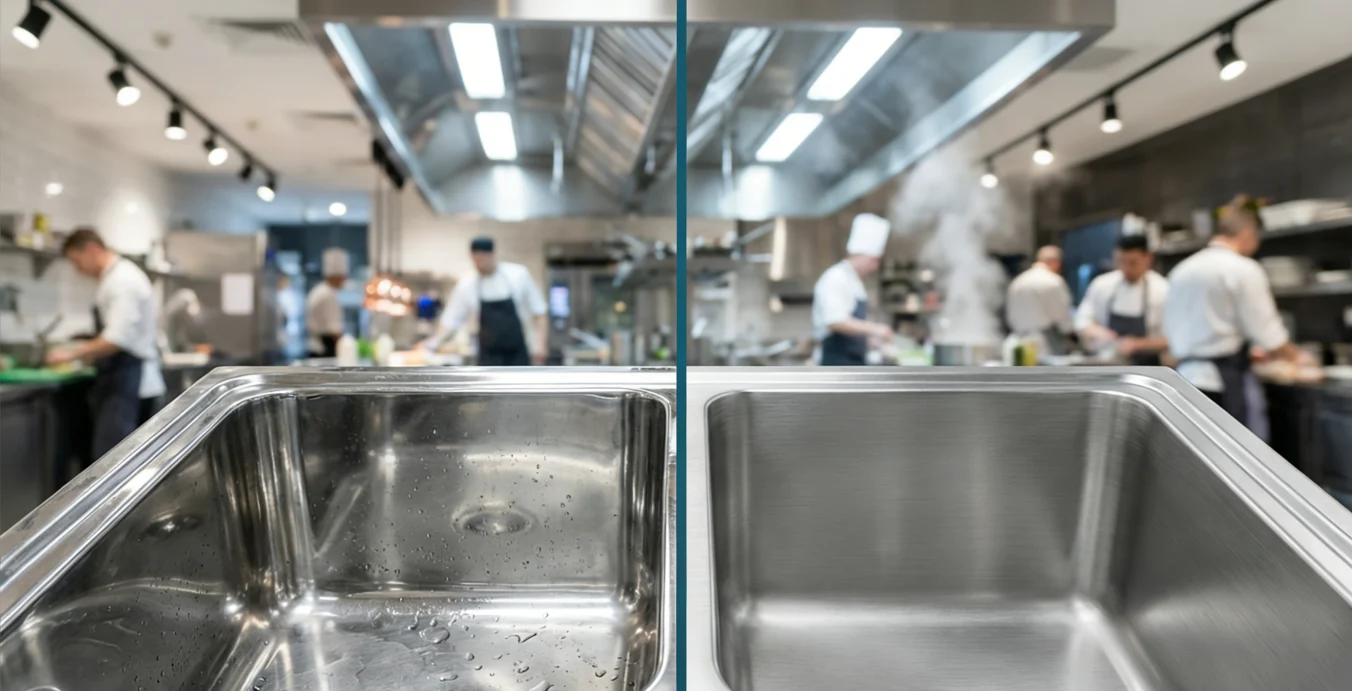 Polish stainless steel sink finish detail