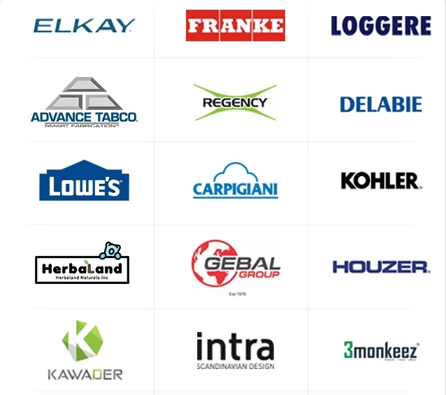 Partnered with globally recognized brands such as Elkay, Franke, Loggeré, Lowe's, Kohler, Houzer, and Delabie