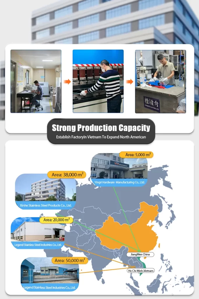 Strong production capacity and global footprint of Xinhe, a leading prison toilet supplier, with factories in JiangMen China and Ho Chi Minh Vietnam to serve North American and international markets.