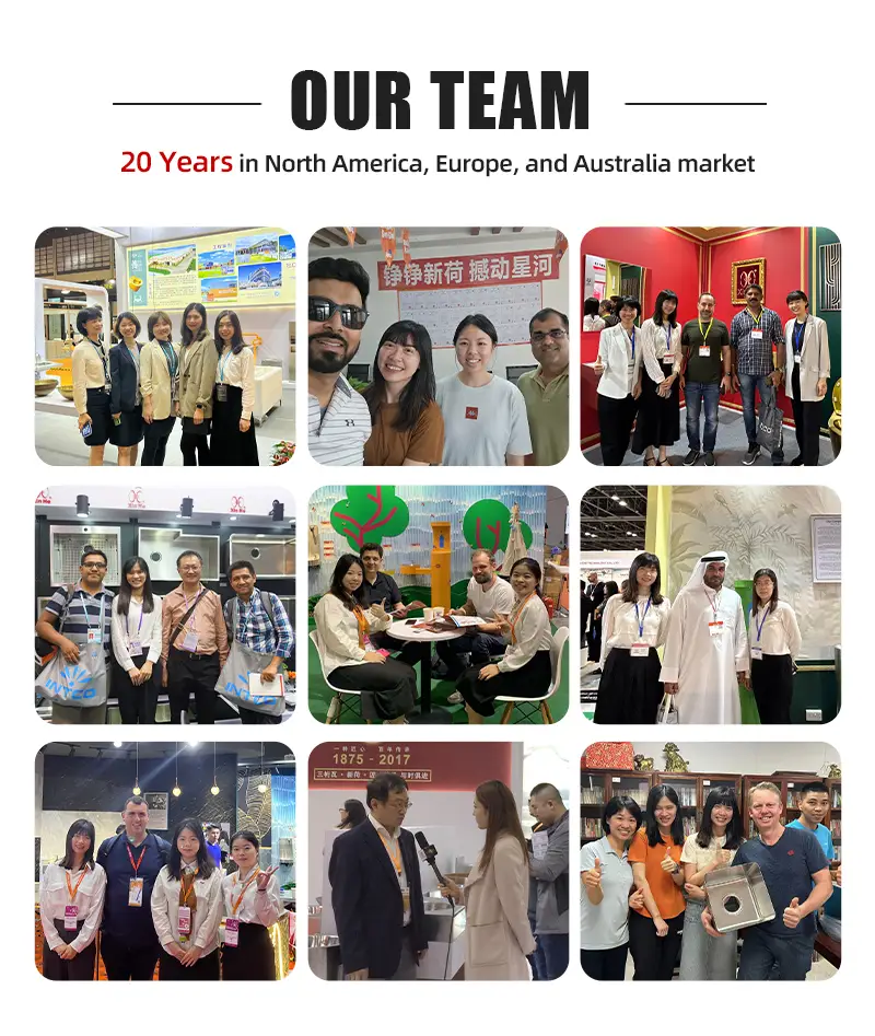 Xinhe commercial team at trade show – serving North American and European commercial construction markets