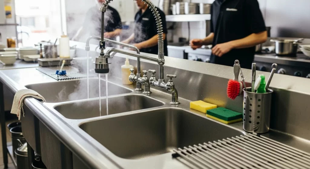 Commercial 3 compartment sink in food safety