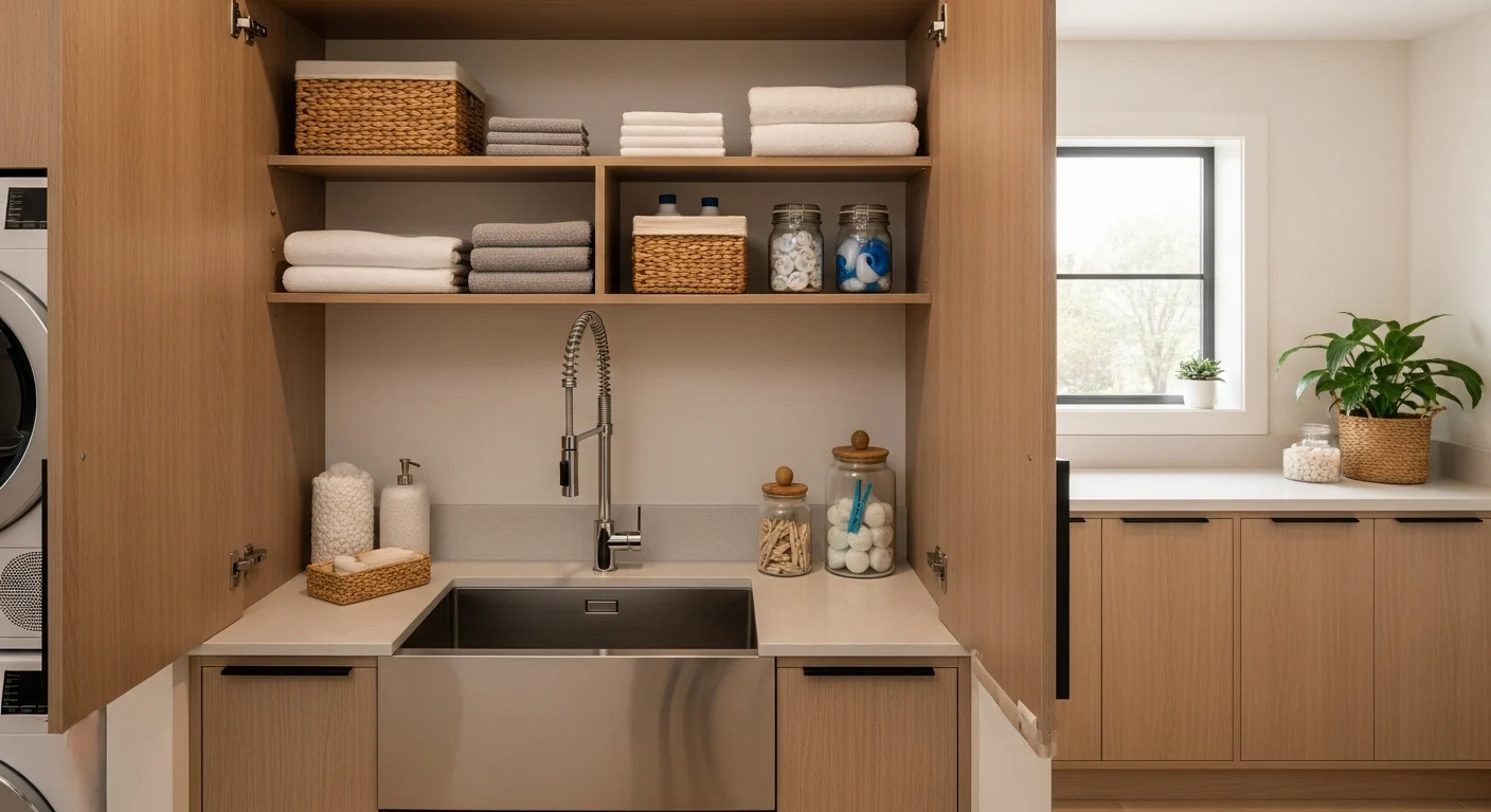 Modern stainless laundry cupboard with sink