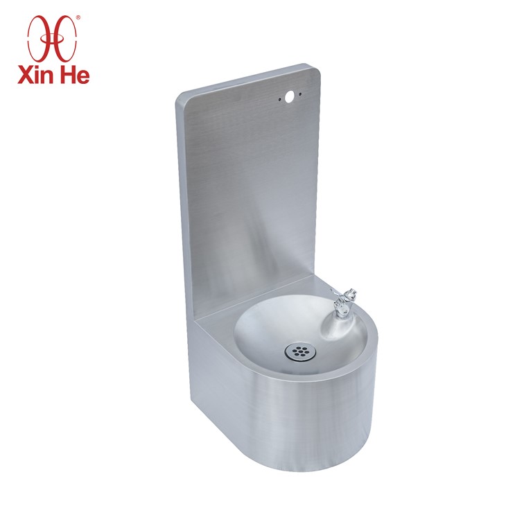 Stainless steel indoor drinking fountain with bottle and direct tap water