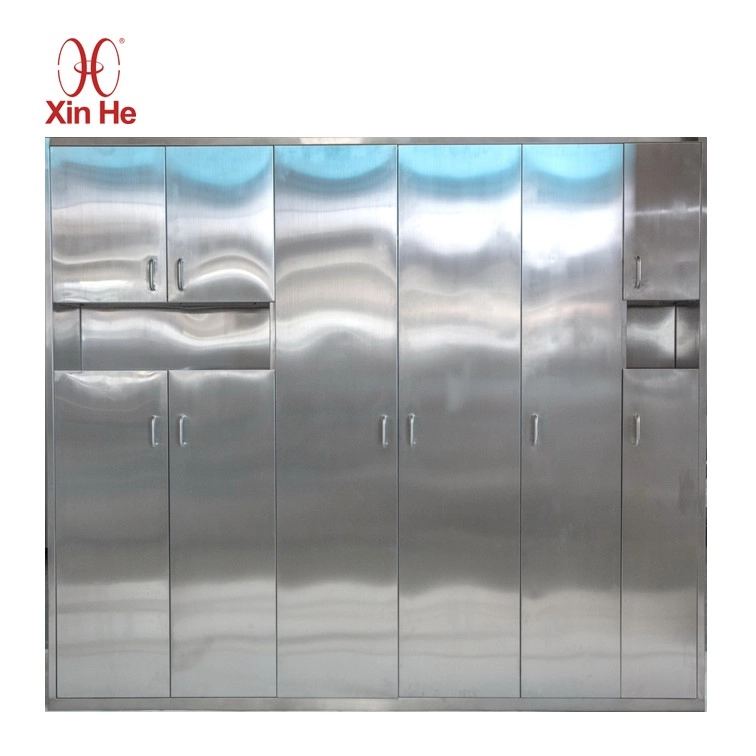 Custom 304 stainless steel storage cabinet with integrated trash bin and modular compartments for hospital medical supplies