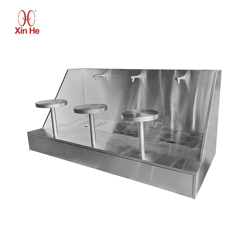 Multi-person one-piece wudu wash basin and stool stainless steel set