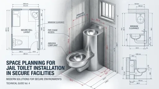 Secure cell layout and jail toilet installation space planning dimensions