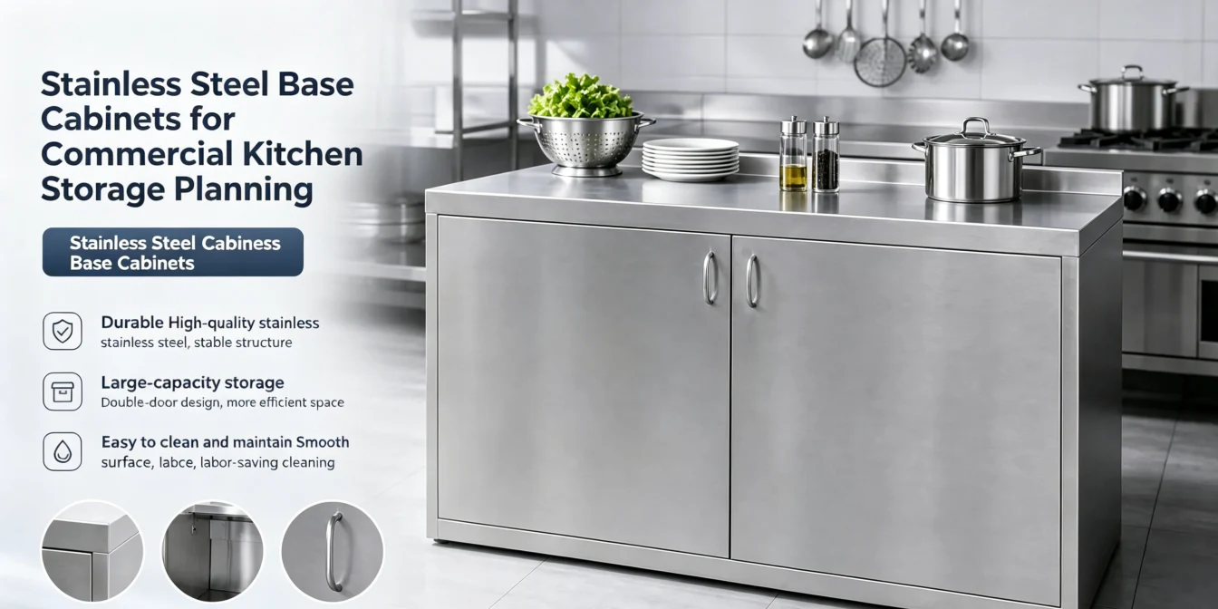 Stainless steel base cabinets guide for commercial kitchen storage planning and under-counter organization