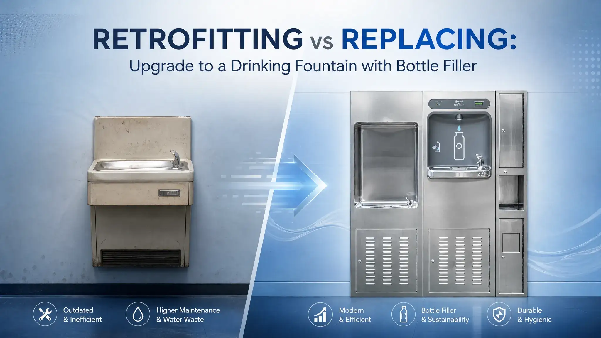 Compare retrofitting an old cooler vs installing a new ADA compliant drinking fountain with bottle filler