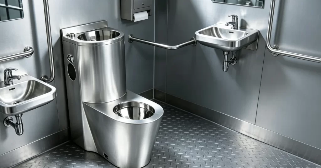 Anti-ligature stainless steel fixtures for behavioral health and correctional restrooms